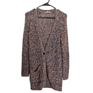 BCBG Multicolor Long Knit Cardigan Sweater M/L Pockets Button Cozy Casual Chic